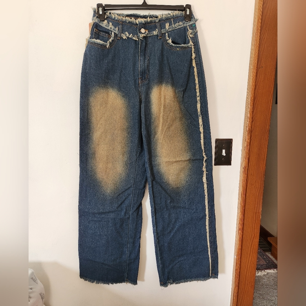 🌸NWT SHEIN SXY wide leg high rise frayed jeans Size 28×32